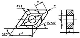 ГОСТ 24256-80 Пластины режущие сменные многогранные твердосплавные ромбической формы с углом 55°, с отверстием и стружколомающими канавками на одной стороне. Конструкция и размеры (с Изменениями N 1, 2, 3)